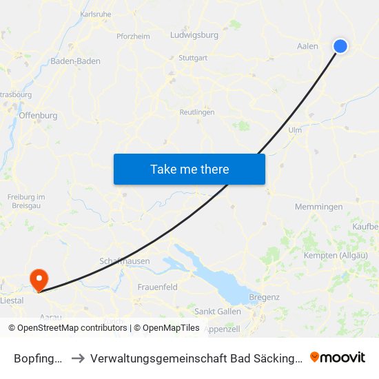 Bopfingen to Verwaltungsgemeinschaft Bad Säckingen map