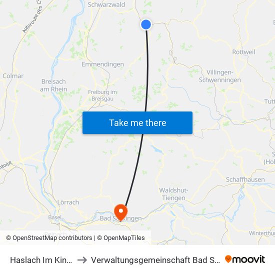 Haslach Im Kinzigtal to Verwaltungsgemeinschaft Bad Säckingen map