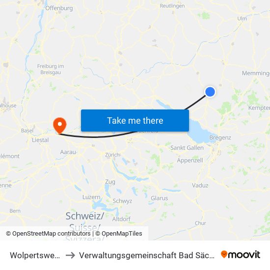 Wolpertswende to Verwaltungsgemeinschaft Bad Säckingen map