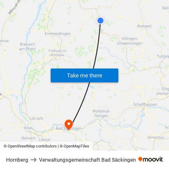 Hornberg to Verwaltungsgemeinschaft Bad Säckingen map