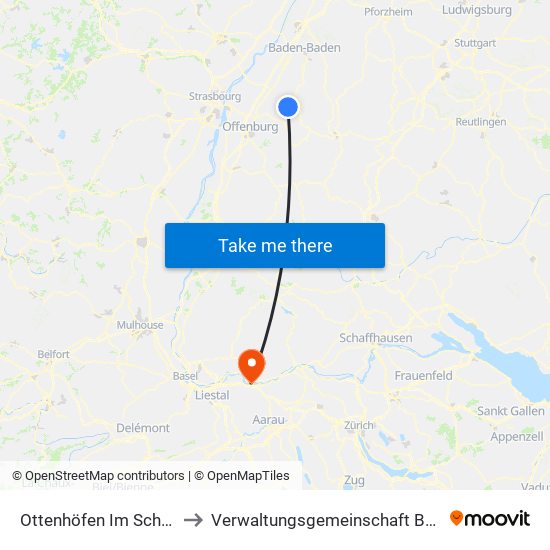 Ottenhöfen Im Schwarzwald to Verwaltungsgemeinschaft Bad Säckingen map