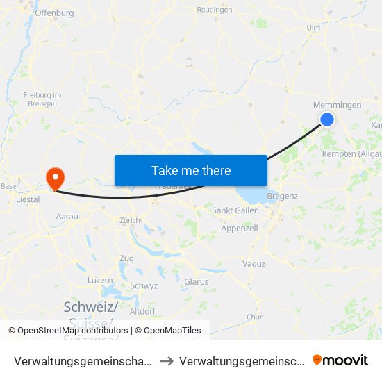 Verwaltungsgemeinschaft Leutkirch Im Allgäu to Verwaltungsgemeinschaft Bad Säckingen map