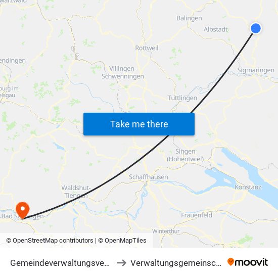 Gemeindeverwaltungsverband Gammertingen to Verwaltungsgemeinschaft Bad Säckingen map