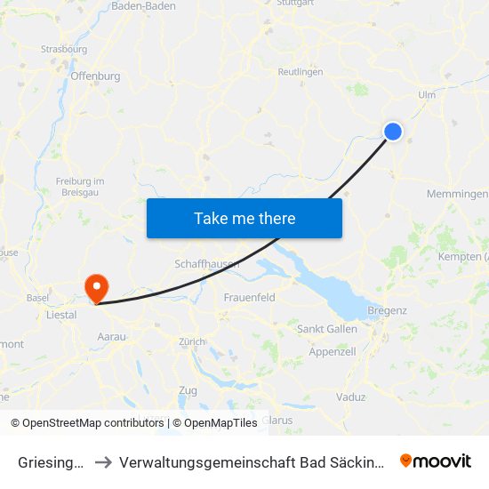 Griesingen to Verwaltungsgemeinschaft Bad Säckingen map