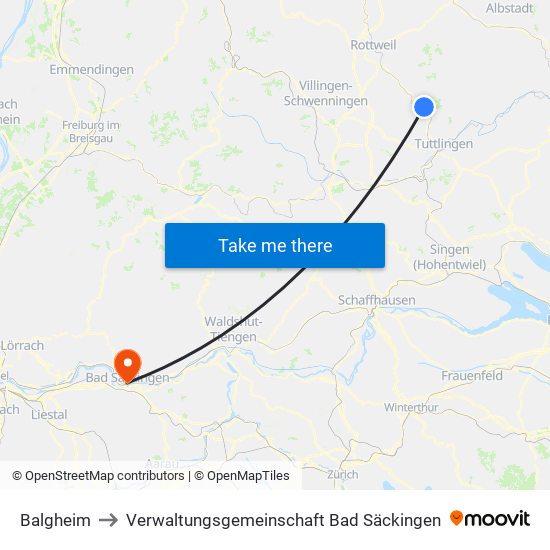 Balgheim to Verwaltungsgemeinschaft Bad Säckingen map