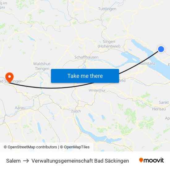 Salem to Verwaltungsgemeinschaft Bad Säckingen map