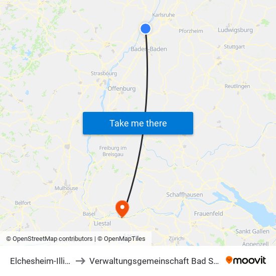 Elchesheim-Illingen to Verwaltungsgemeinschaft Bad Säckingen map