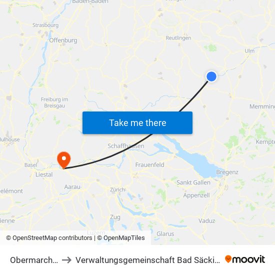 Obermarchtal to Verwaltungsgemeinschaft Bad Säckingen map