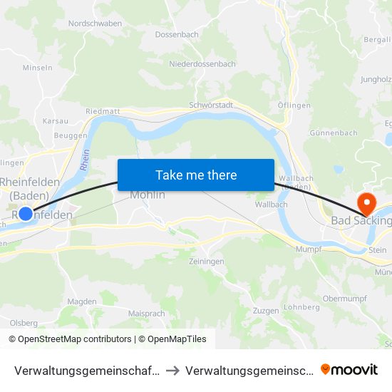 Verwaltungsgemeinschaft Rheinfelden (Baden) to Verwaltungsgemeinschaft Bad Säckingen map