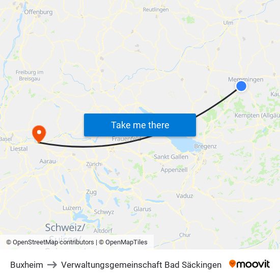 Buxheim to Verwaltungsgemeinschaft Bad Säckingen map