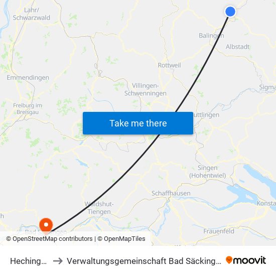 Hechingen to Verwaltungsgemeinschaft Bad Säckingen map