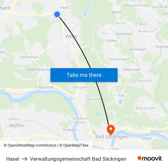 Hasel to Verwaltungsgemeinschaft Bad Säckingen map