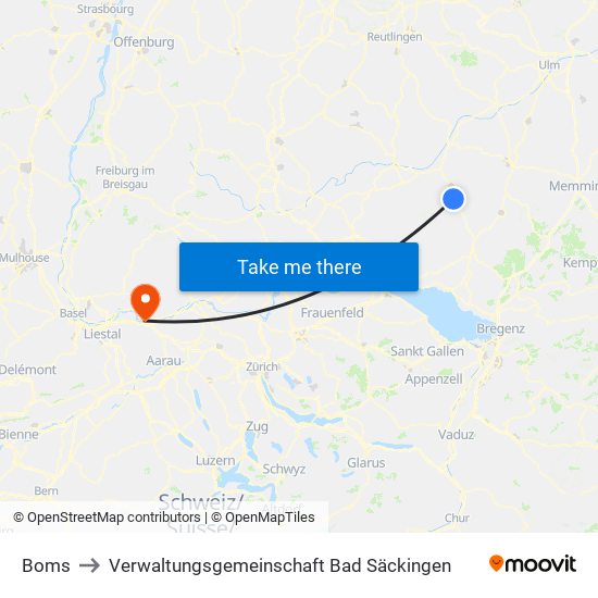 Boms to Verwaltungsgemeinschaft Bad Säckingen map