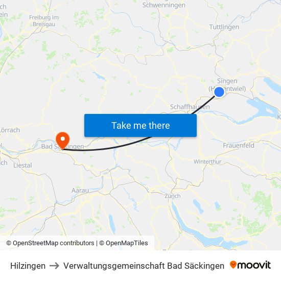 Hilzingen to Verwaltungsgemeinschaft Bad Säckingen map