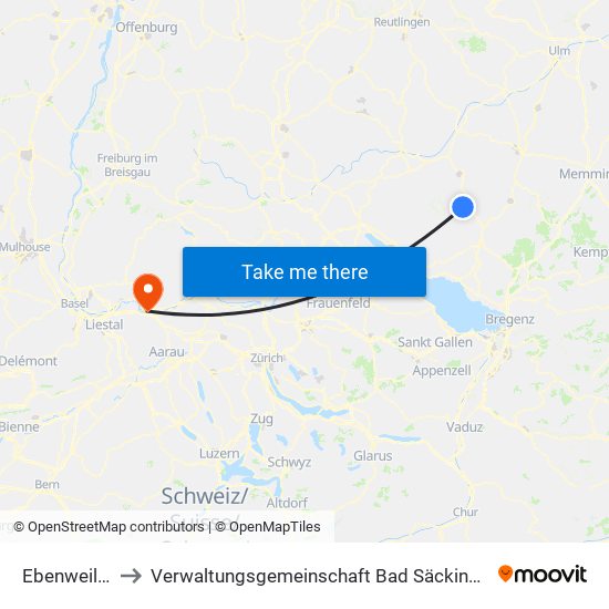 Ebenweiler to Verwaltungsgemeinschaft Bad Säckingen map