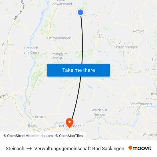 Steinach to Verwaltungsgemeinschaft Bad Säckingen map