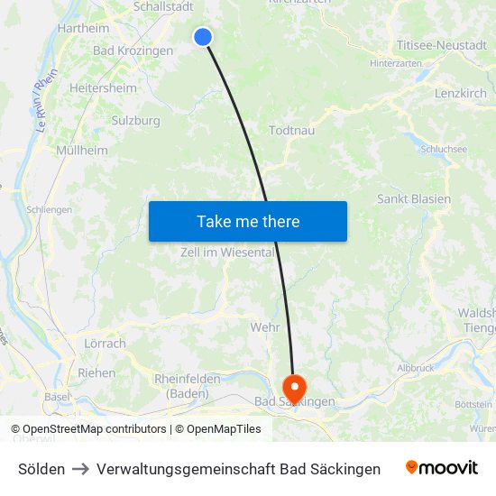 Sölden to Verwaltungsgemeinschaft Bad Säckingen map