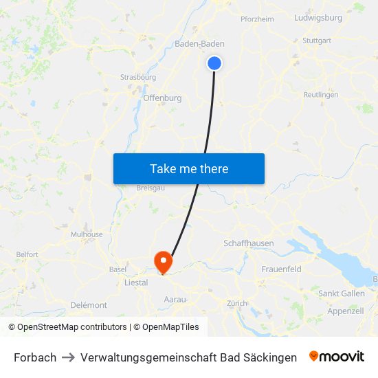 Forbach to Verwaltungsgemeinschaft Bad Säckingen map