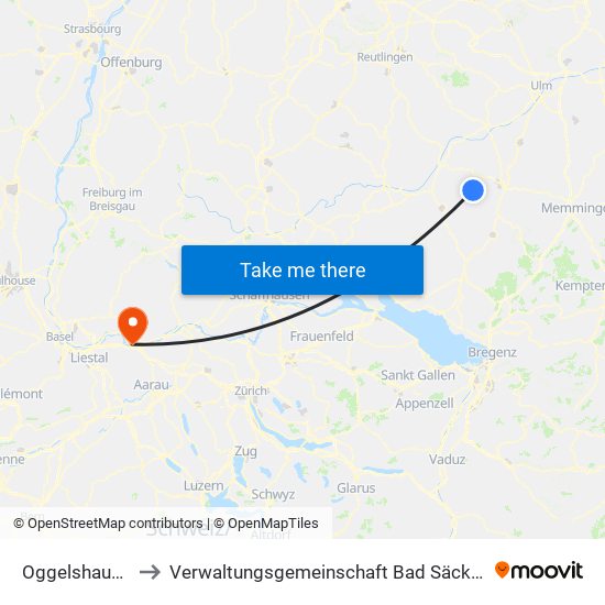 Oggelshausen to Verwaltungsgemeinschaft Bad Säckingen map