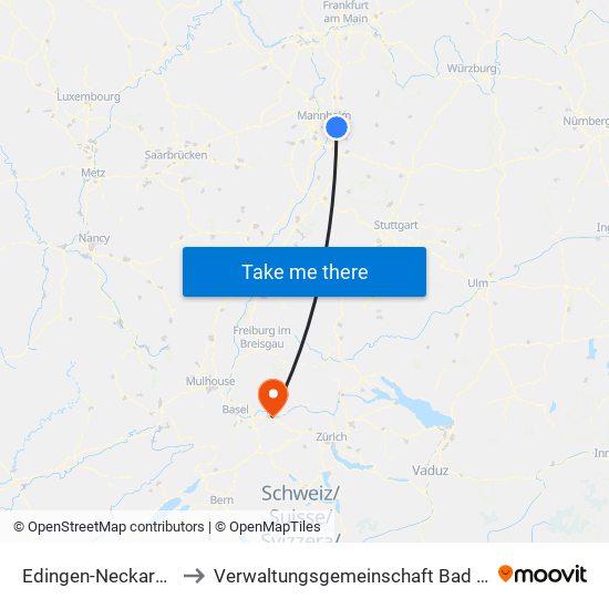 Edingen-Neckarhausen to Verwaltungsgemeinschaft Bad Säckingen map