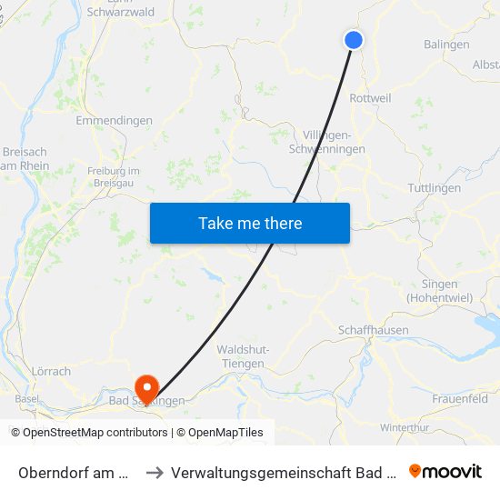 Oberndorf am Neckar to Verwaltungsgemeinschaft Bad Säckingen map