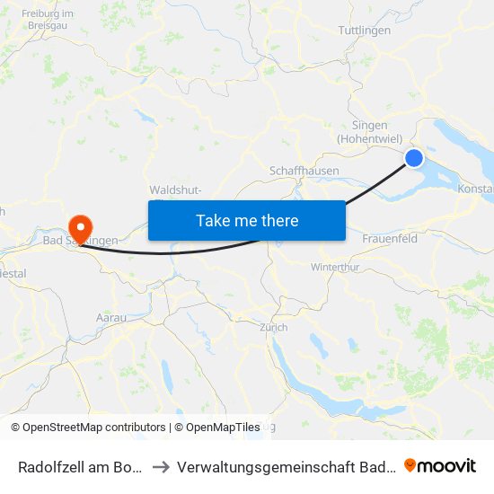 Radolfzell am Bodensee to Verwaltungsgemeinschaft Bad Säckingen map