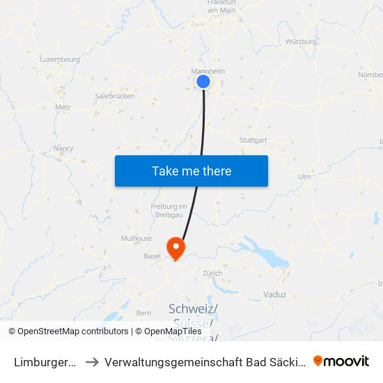 Limburgerhof to Verwaltungsgemeinschaft Bad Säckingen map