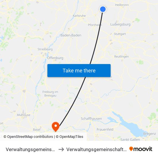 Verwaltungsgemeinschaft Sulzfeld to Verwaltungsgemeinschaft Bad Säckingen map
