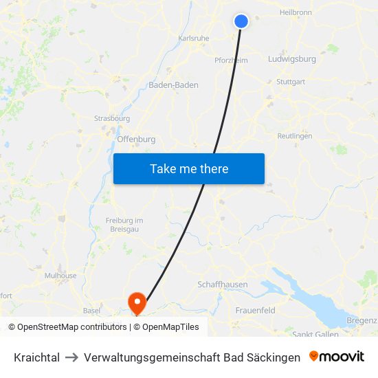 Kraichtal to Verwaltungsgemeinschaft Bad Säckingen map