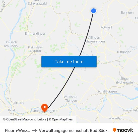 Fluorn-Winzeln to Verwaltungsgemeinschaft Bad Säckingen map