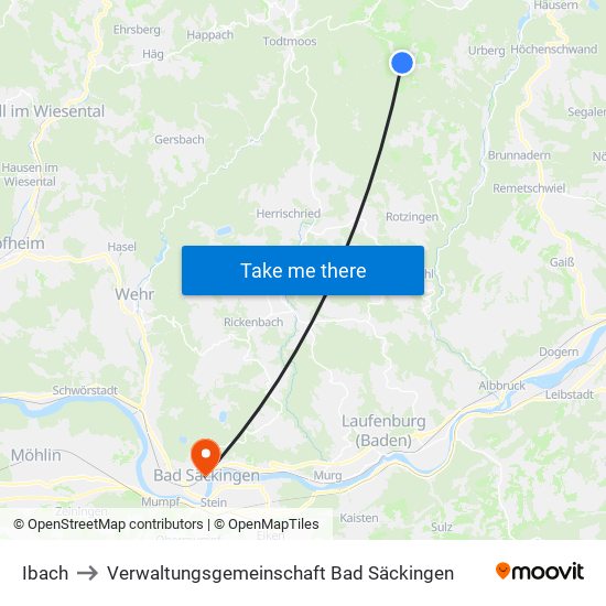 Ibach to Verwaltungsgemeinschaft Bad Säckingen map