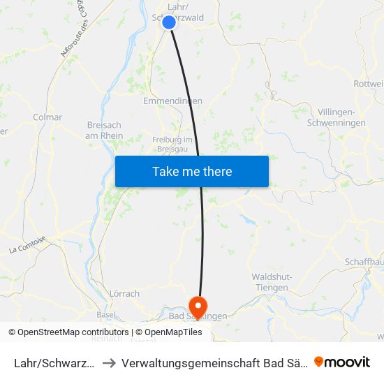 Lahr/Schwarzwald to Verwaltungsgemeinschaft Bad Säckingen map