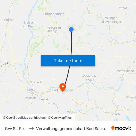 Gvv St. Peter to Verwaltungsgemeinschaft Bad Säckingen map