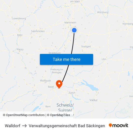 Walldorf to Verwaltungsgemeinschaft Bad Säckingen map