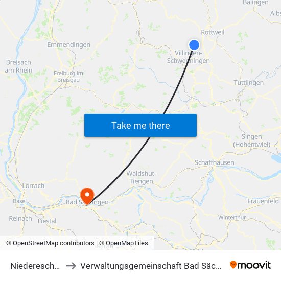 Niedereschach to Verwaltungsgemeinschaft Bad Säckingen map
