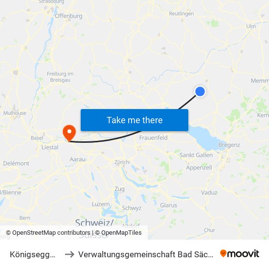Königseggwald to Verwaltungsgemeinschaft Bad Säckingen map