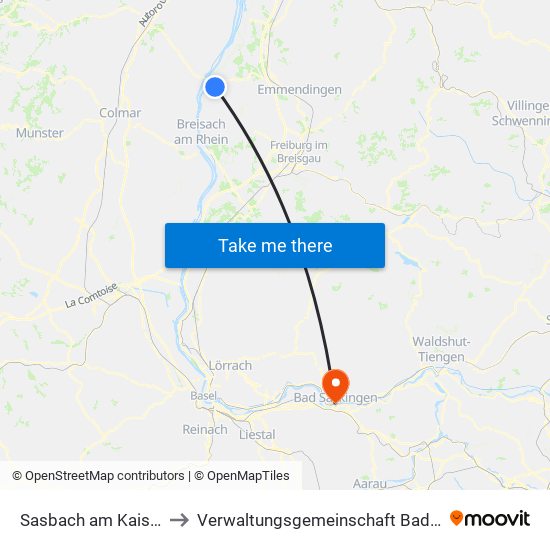 Sasbach am Kaiserstuhl to Verwaltungsgemeinschaft Bad Säckingen map
