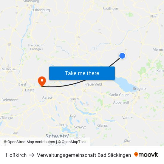 Hoßkirch to Verwaltungsgemeinschaft Bad Säckingen map