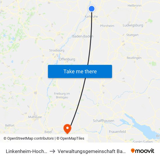 Linkenheim-Hochstetten to Verwaltungsgemeinschaft Bad Säckingen map