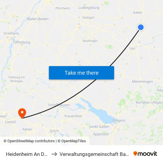 Heidenheim An Der Brenz to Verwaltungsgemeinschaft Bad Säckingen map