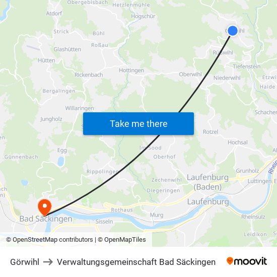 Görwihl to Verwaltungsgemeinschaft Bad Säckingen map