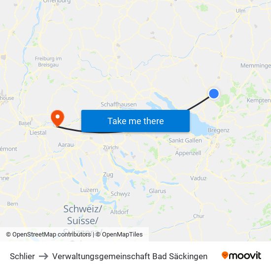 Schlier to Verwaltungsgemeinschaft Bad Säckingen map
