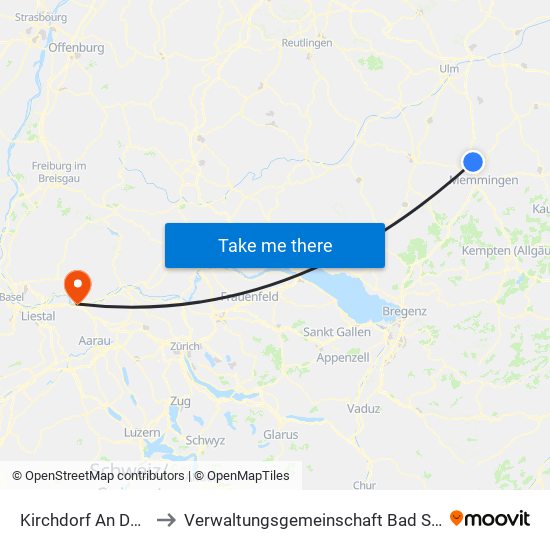 Kirchdorf An Der Iller to Verwaltungsgemeinschaft Bad Säckingen map