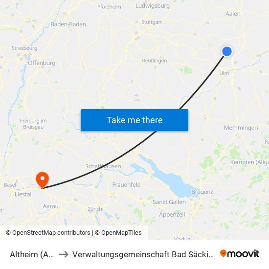Altheim (Alb) to Verwaltungsgemeinschaft Bad Säckingen map