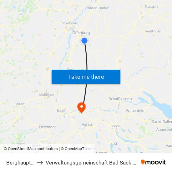 Berghaupten to Verwaltungsgemeinschaft Bad Säckingen map