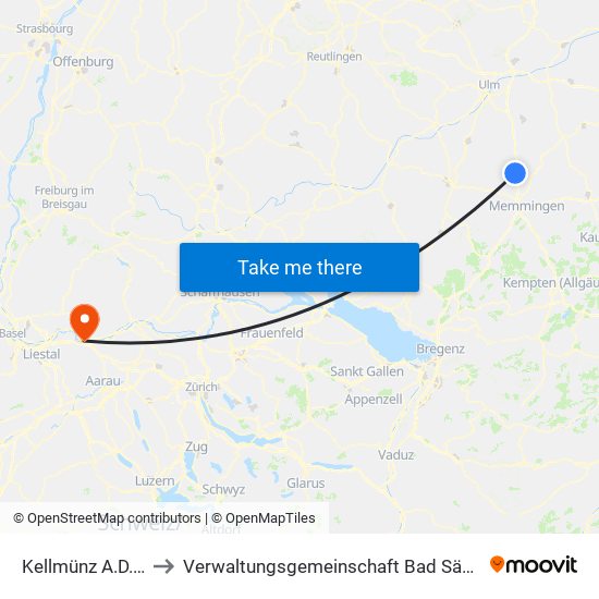 Kellmünz A.D.Iller to Verwaltungsgemeinschaft Bad Säckingen map
