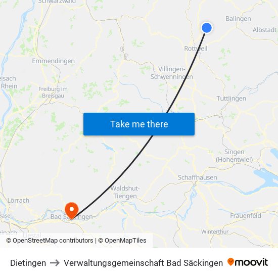 Dietingen to Verwaltungsgemeinschaft Bad Säckingen map