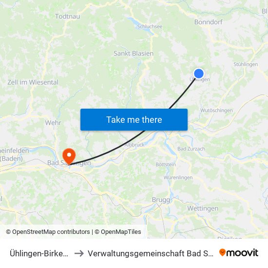 Ühlingen-Birkendorf to Verwaltungsgemeinschaft Bad Säckingen map