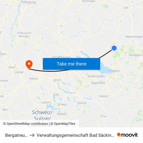 Bergatreute to Verwaltungsgemeinschaft Bad Säckingen map