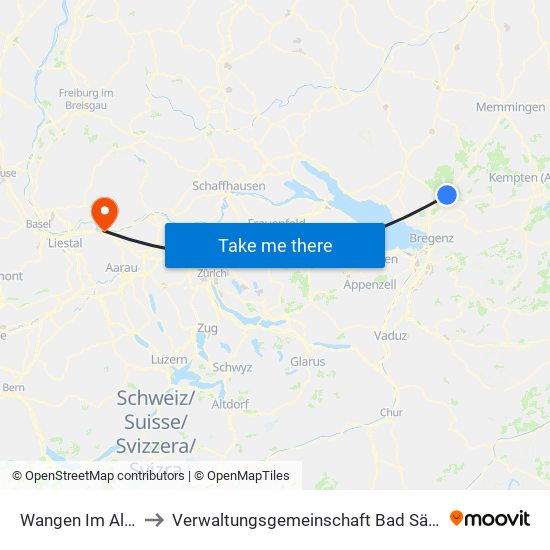 Wangen Im Allgäu to Verwaltungsgemeinschaft Bad Säckingen map